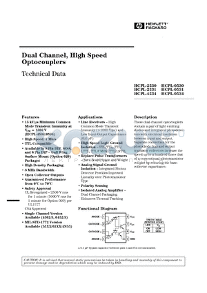 HCPL-0531 datasheet - Dual Channel, High Speed Optocouplers