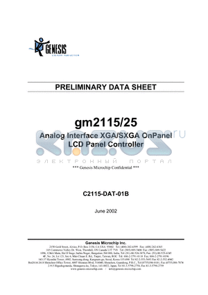GM2115 datasheet - ANALOG INTER FACE XGA/SXGA ONPANEL LCD PANEL CONTROLLER