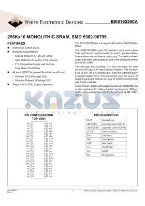 EDI816256LPAXN44M datasheet - 256Kx16 MONOLITHIC SRAM, SMD 5962-96795