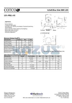 LS1-PBL1-01 datasheet - InGaN Blue Side SMD LED