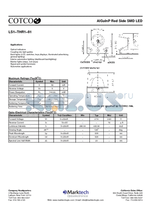 LS1-THR1-01 datasheet - AlGalnP Red Side SMD LED