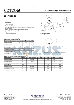 LS1-TRO1-01 datasheet - AlGalnP Orange Side SMD LED