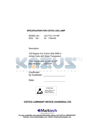LS1-TYL1-01-MT datasheet - SPECIFICATION FOR COTCO LED LAMP