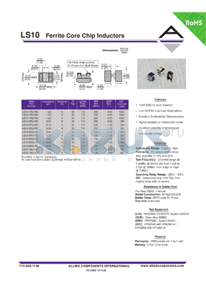LS10-100J-RC datasheet - Ferrite Core Chip Inductors