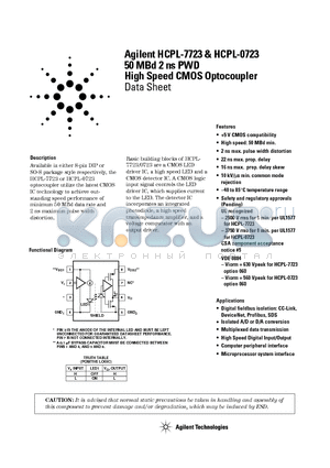 HCPL-0723-500 datasheet - 50 MBd 2 ns PWD High Speed CMOS Optocoupler