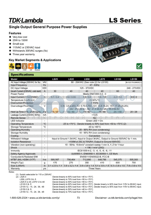 LS100-12 datasheet - Single Output General Purpose Power Supplies