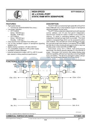 IDT71342LA70J datasheet - HIGH-SPEED 4K x 8 DUAL-PORT STATIC RAM WITH SEMAPHORE