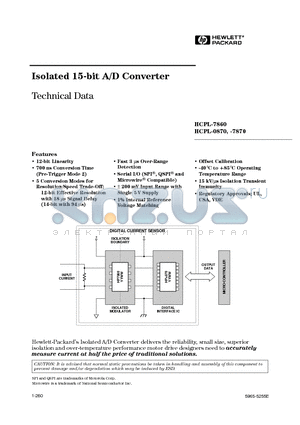 HCPL-0870 datasheet - Isolated 15-bit A/D Converter