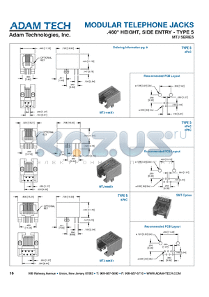 MTJ-445X1 datasheet - MODULAR TELEPHONE JACKS .460 HEIGHT, SIDE ENTRY - TYPE 5