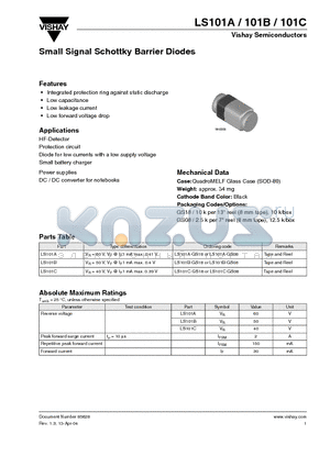 LS101A-GS08 datasheet - Small Signal Schottky Barrier Diodes