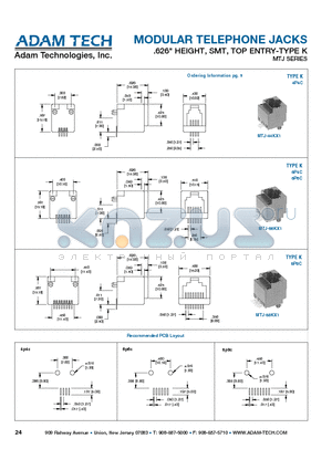 MTJ-44KX1 datasheet - MODULAR TELEPHONE JACKS .626 HEIGHT, SMT, TOP ENTRY-TYPE K