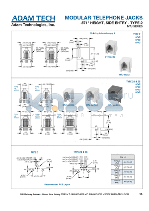 MTJ-442X2 datasheet - MODULAR TELEPHONE JACKS .571 HEIGHT, SIDE ENTRY - TYPE 2