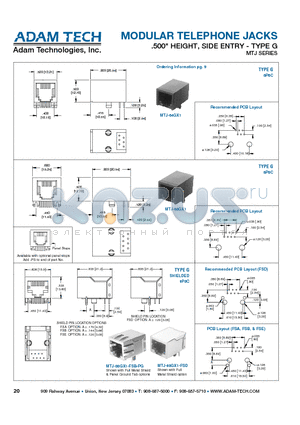 MTJ-64GX1 datasheet - MODULAR TELEPHONE JACKS .500 HEIGHT, SIDE ENTRY - TYPE G