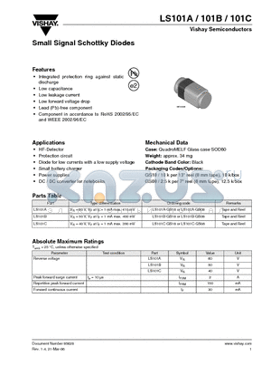 LS101B-GS08 datasheet - Small Signal Schottky Diodes