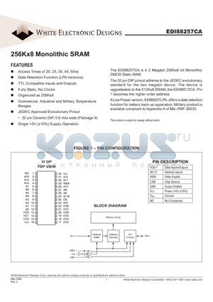 EDI88257CAXCB datasheet - 256Kx8 Monolithic SRAM
