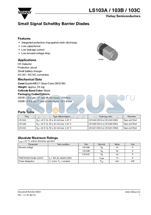 LS103A datasheet - Small Signal Schottky Barrier Diodes