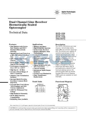 HCPL-193K-600 datasheet - Dual Channel Line Receiver Dual Channel Line Receiver Dual Channel Line Receiver