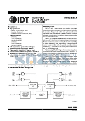 IDT7134LA20C datasheet - HIGH-SPEED 4K x 8 DUAL-PORT STATIC SRAM