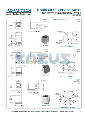 MTJ-88FX1 datasheet - MODULAR TELEPHONE JACKS TOP ENTRY, ENCLOSED BODY - TYPE F