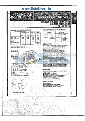 HCPL-2502 datasheet - HIGH-SPEED TRANSISTOR OPTOCOUPLERS