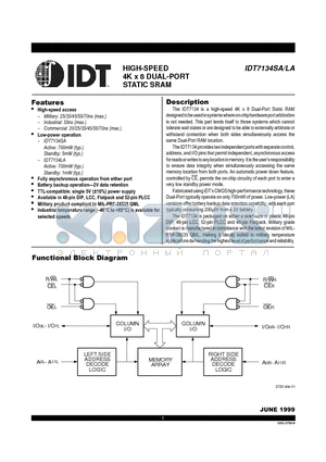IDT7134LA25L48I datasheet - HIGH-SPEED 4K x 8 DUAL-PORT STATIC SRAM