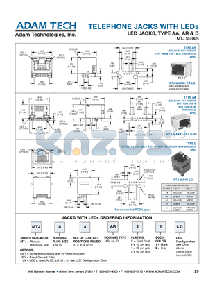 MTJ1010ARX2LD datasheet - TELEPHONE JACKS WITH LEDs LED JACKS, TYPE AA, AR & D