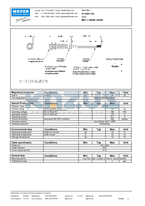 MK11-1A66B-1000W datasheet - MK Reed Sensors
