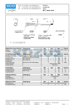 MK11-1A66B-1000W_DE datasheet - (deutsch) MK Reed Sensor