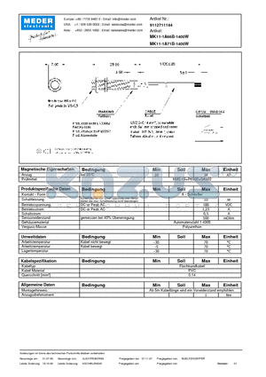 MK11-1A66B-1400W datasheet - MK Reed Sensors
