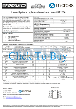 LS120A_PDIP datasheet - MONOLITHIC DUAL NPN TRANSISTOR