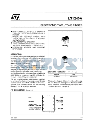 LS1240AD1 datasheet - ELECTRONIC TWO - TONE RINGER