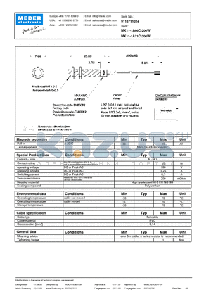 MK11-1A66C-200W datasheet - MK Reed Sensor