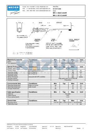 MK11-1A71C-2000W datasheet - MK Reed Sensors