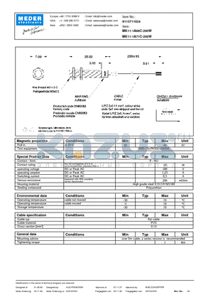 MK11-1A71C-200W datasheet - MK Reed Sensor