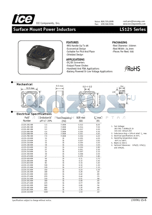 LS125-2R1-RM datasheet - Surface Mount Power Inductors