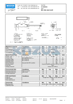 MK11-M8-1A66C-500W datasheet - MK Reed Sensor