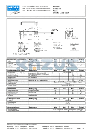 MK11-M8-1A66D-1000W_DE datasheet - (deutsch) MK Reed Sensor