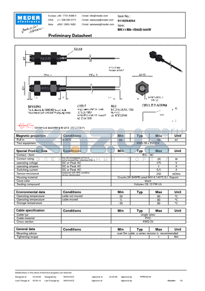 MK11-M8-1B90B-500W datasheet - MK Reed Sensor