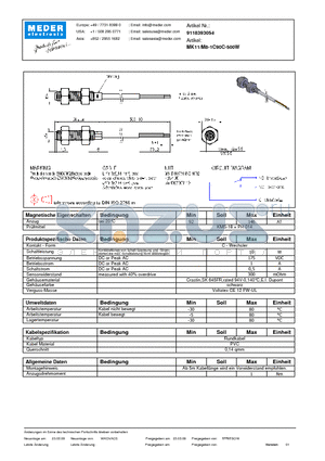 MK11-M8-1C90C-500W_DE datasheet - (deutsch) MK Reed Sensor