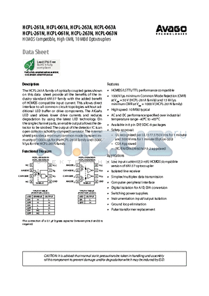 HCPL-263N datasheet - HCMOS Compatible, High CMR, 10 MBd Optocouplers