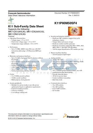 MK11DN512VLK5 datasheet - K11 Sub-Family Data Sheet