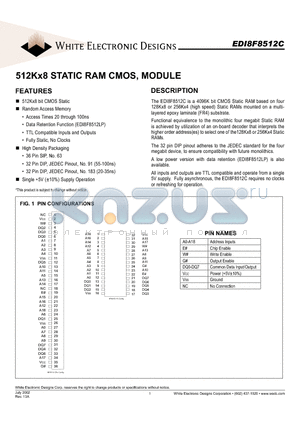 EDI8F8512C20M6C datasheet - 512Kx8 STATIC RAM CMOS, MODULE