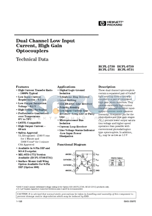HCPL-2731 datasheet - Dual Channel Low Input Current, High Gain Optocouplers