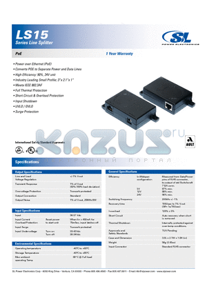 LS15 datasheet - Series Line Splitter