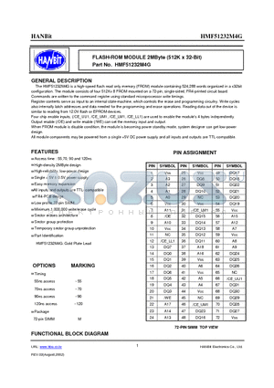 HMF51232M4G-70 datasheet - FLASH-ROM MODULE 2MByte (512K x 32-Bit)