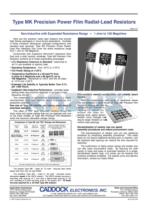 MK120 datasheet - Precision Power Film Radial-Lead Resistors