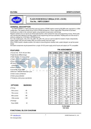 HMF51232M4Y-55 datasheet - FLASH-ROM MODULE 2MByte (512K x 32-Bit)