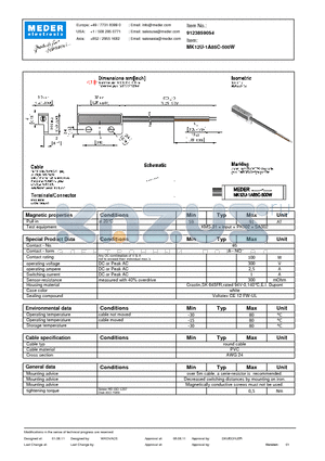 MK12U-1A85C-500W datasheet - MK Reed Sensor