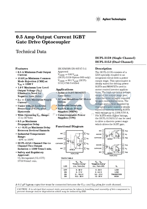 HCPL-315J-XXXE datasheet - 0.5 Amp Output Current IGBT Gate Drive Optocoupler
