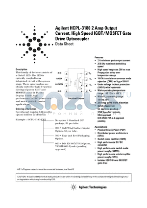 HCPL-3180-060 datasheet - Current, High Speed IGBT/MOSFET Gate Drive Optocoupler